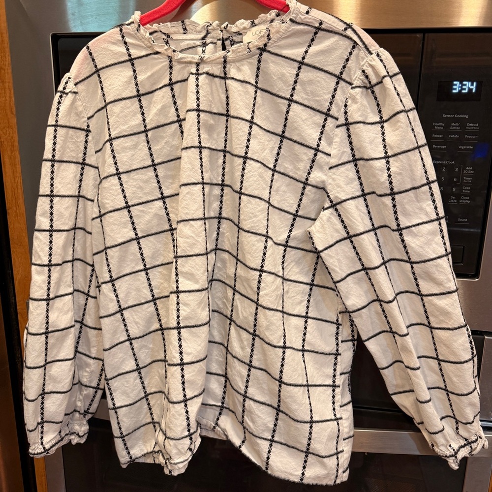 LOFT White and‎ Black Checkered Blouse Xl